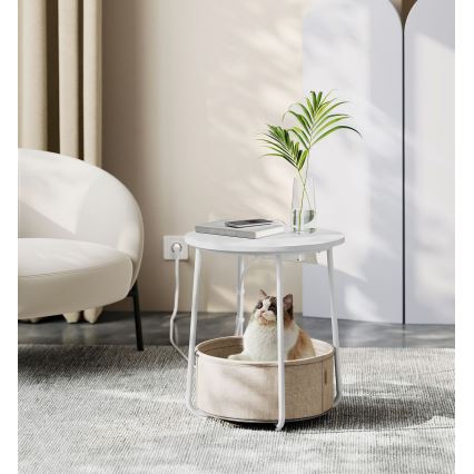 Mesa auxiliar NOIRA con enchufes integrados y puertos USB, beige/blanco