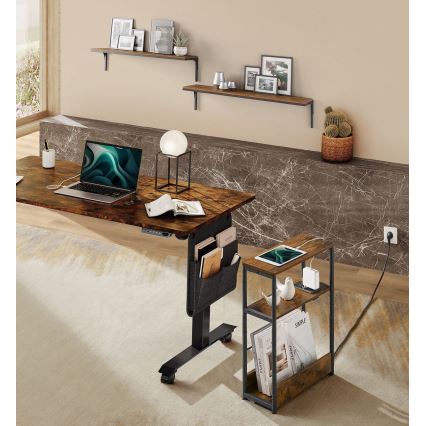 Mesa auxiliar ROD con enchufe integrado y puertos USB, marrón/negro