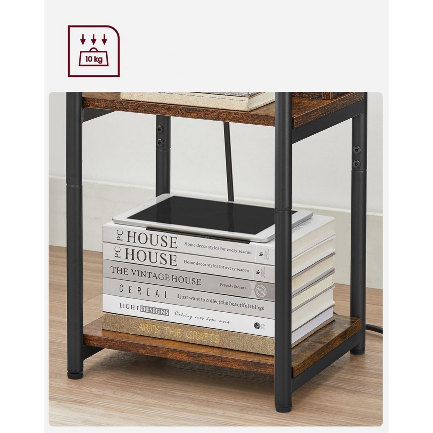 Mesa auxiliar ROD con enchufes integrados y puertos USB, marrón/negro