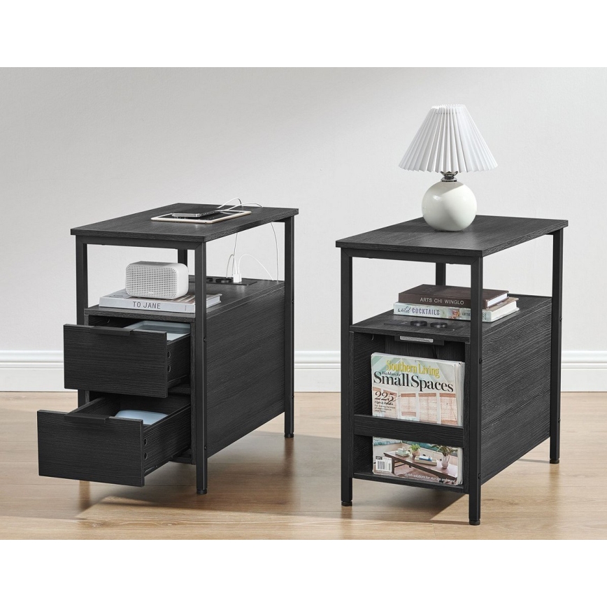 Mesa auxiliar ROD con enchufes integrados y puertos USB, negro
