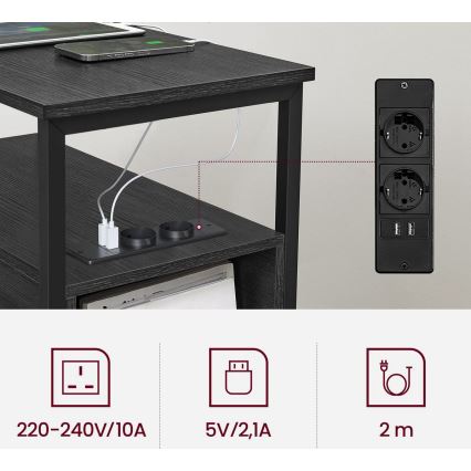 Mesa auxiliar ROD con enchufes integrados y puertos USB, negro