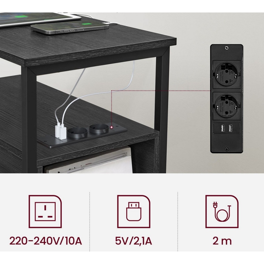 Mesa auxiliar ROD con enchufes integrados y puertos USB, negro