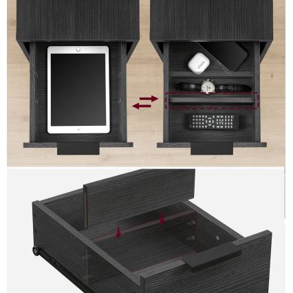 Mesa auxiliar ROD con enchufes integrados y puertos USB, negro