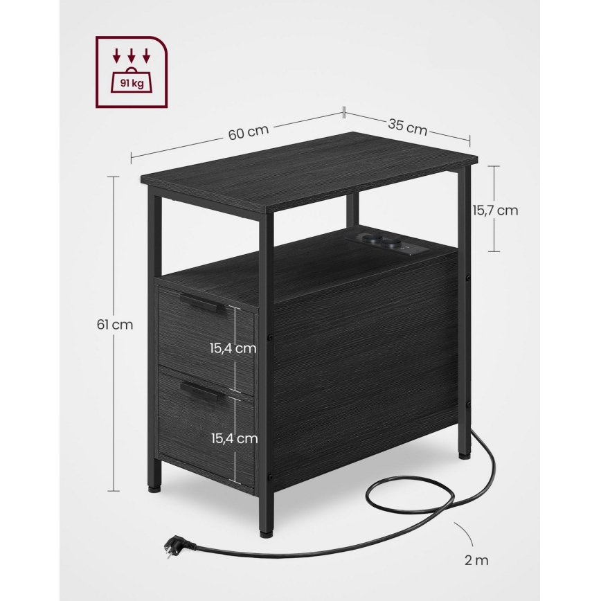 Mesa auxiliar ROD con enchufes integrados y puertos USB, negro