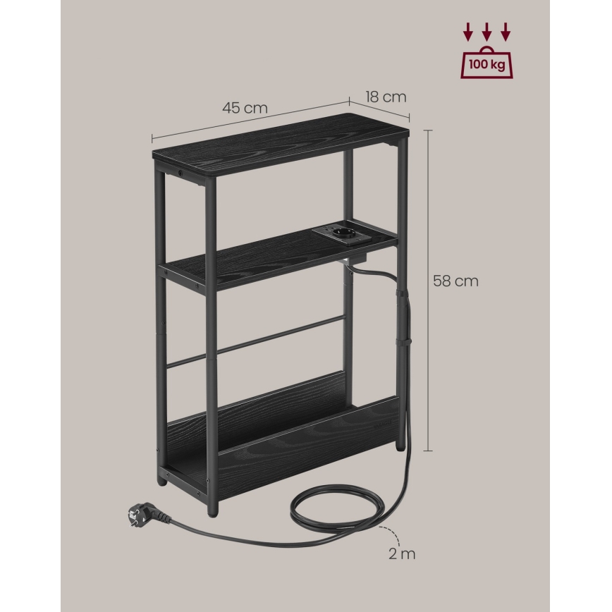 Mesa auxiliar ROD con toma de corriente integrada y puertos USB, negra