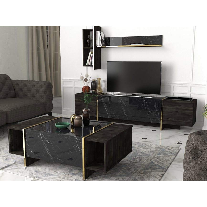 Mesa de café VEYRON 37,3x103,8 cm negro/dorado
