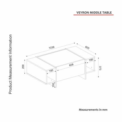 Mesa de café VEYRON 37,3x103,8 cm negro/dorado