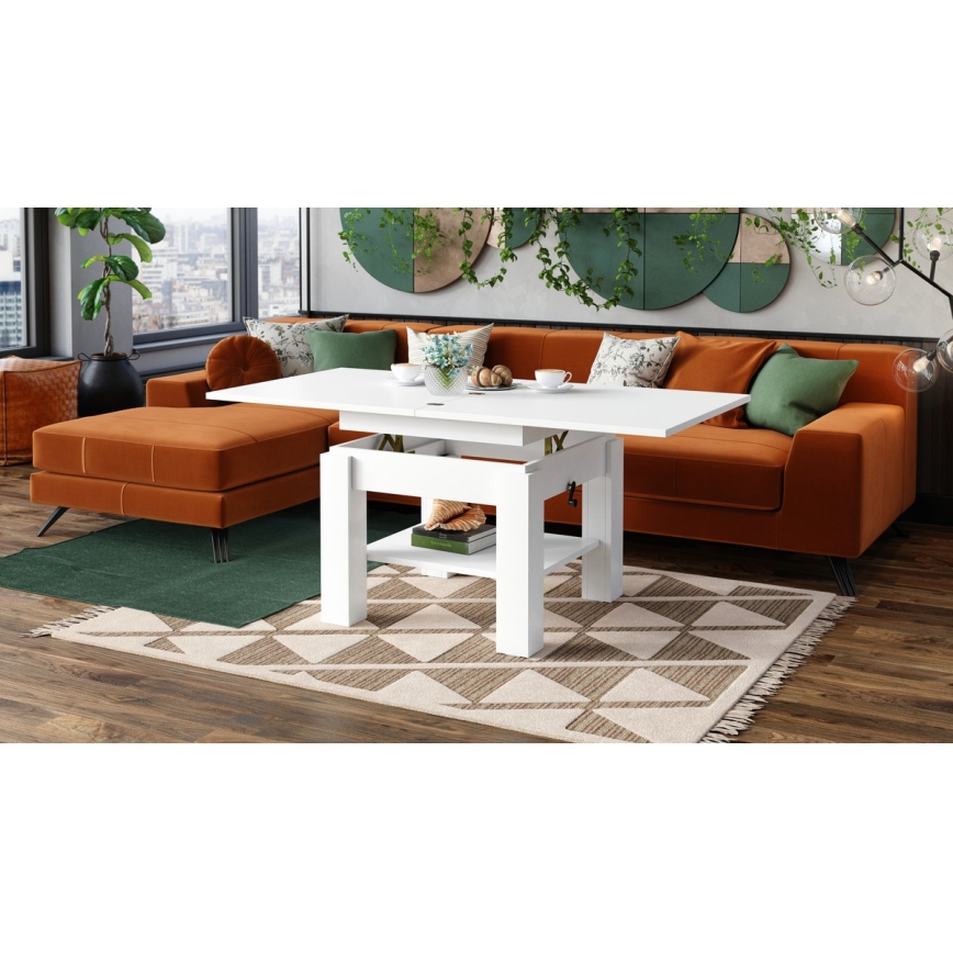 Mesa de centro/comedor plegable con tablero elevable CALEB blanco