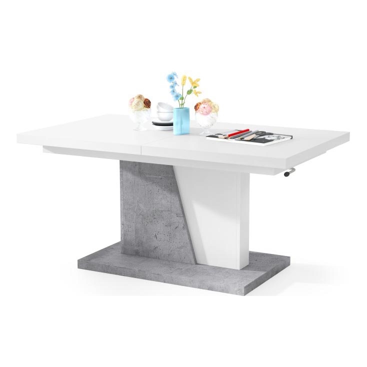 Mesa de centro/comedor plegable con tablero elevable NINO blanco/gris concreto