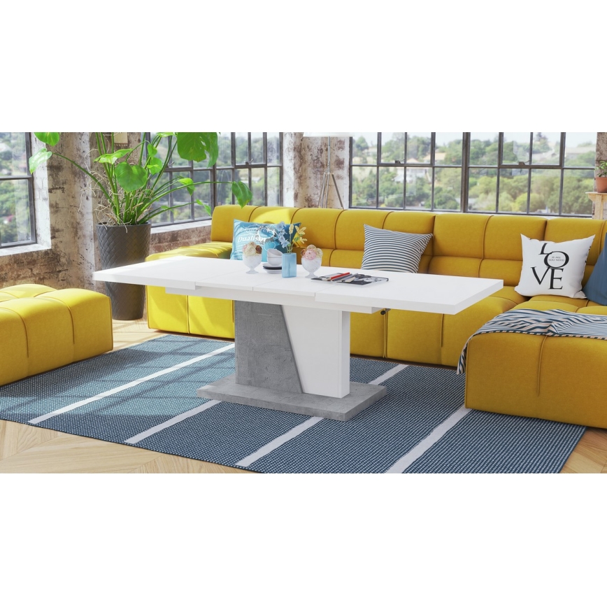 Mesa de centro/comedor plegable con tablero elevable NINO blanco/gris concreto