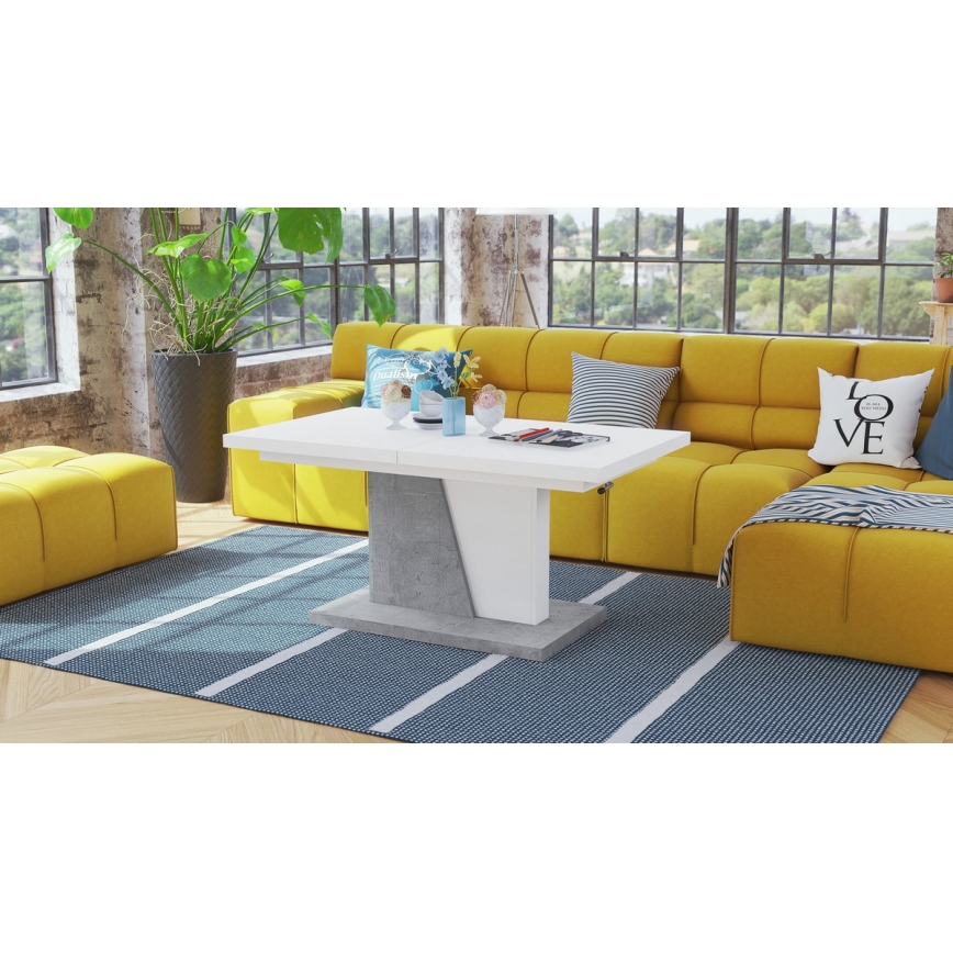 Mesa de centro/comedor plegable con tablero elevable NINO blanco/gris concreto