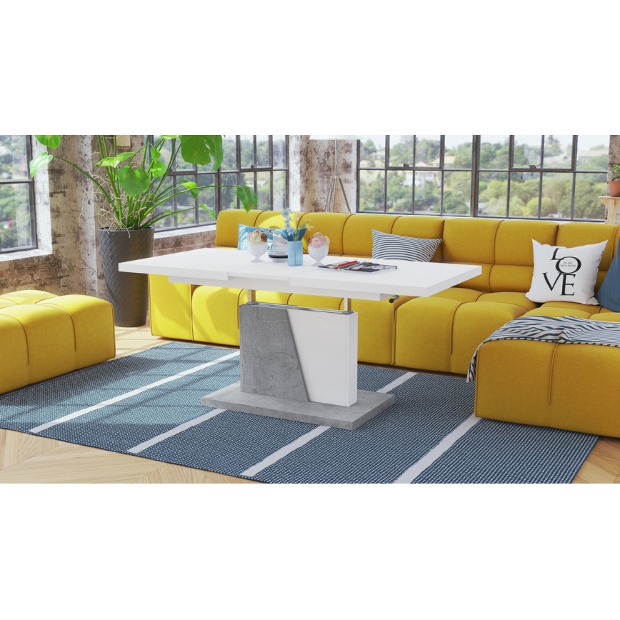 Mesa de centro/comedor plegable con tablero elevable NINO blanco/gris concreto