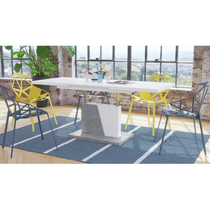 Mesa de centro/comedor plegable con tablero elevable NINO blanco/gris concreto