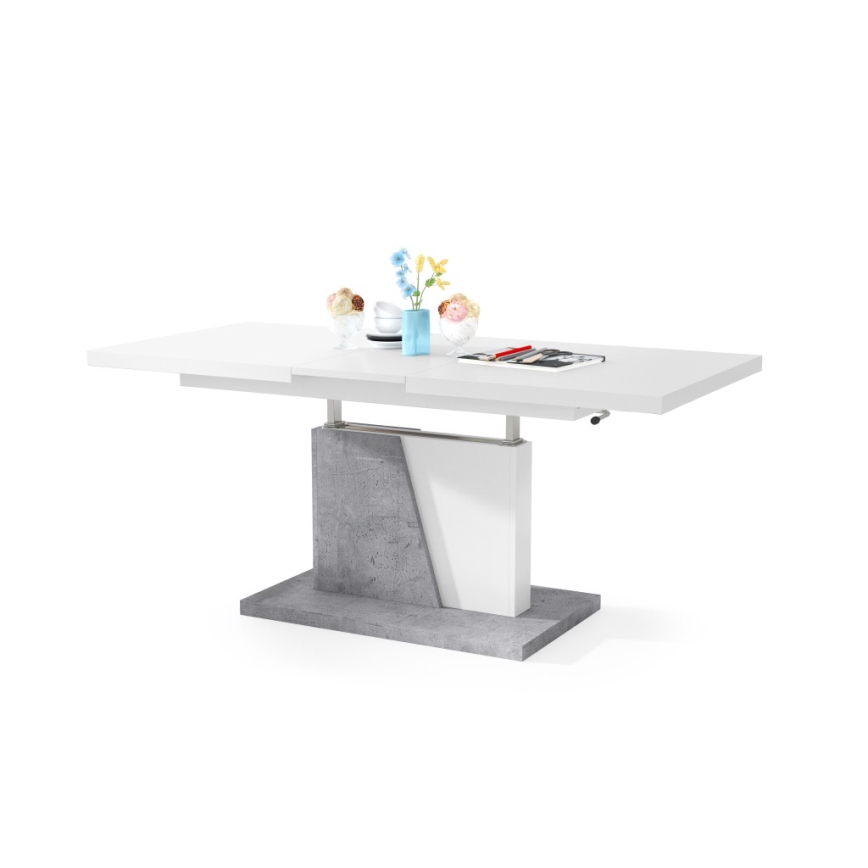 Mesa de centro/comedor plegable con tablero elevable NINO blanco/gris concreto