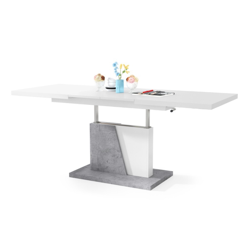 Mesa de centro/comedor plegable con tablero elevable NINO blanco/gris concreto