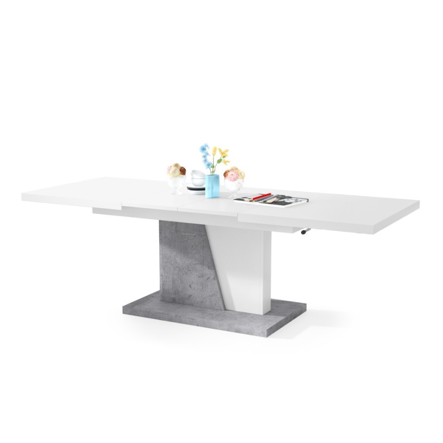 Mesa de centro/comedor plegable con tablero elevable NINO blanco/gris concreto