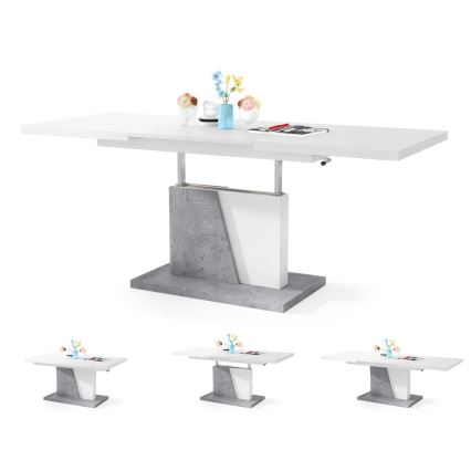 Mesa de centro/comedor plegable con tablero elevable NINO blanco/gris concreto