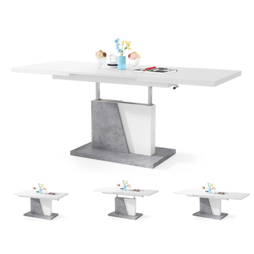 Mesa de centro/comedor plegable con tablero elevable NINO blanco/gris concreto