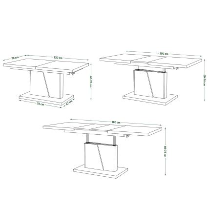Mesa de centro/comedor plegable con tablero elevable NINO blanco/gris concreto