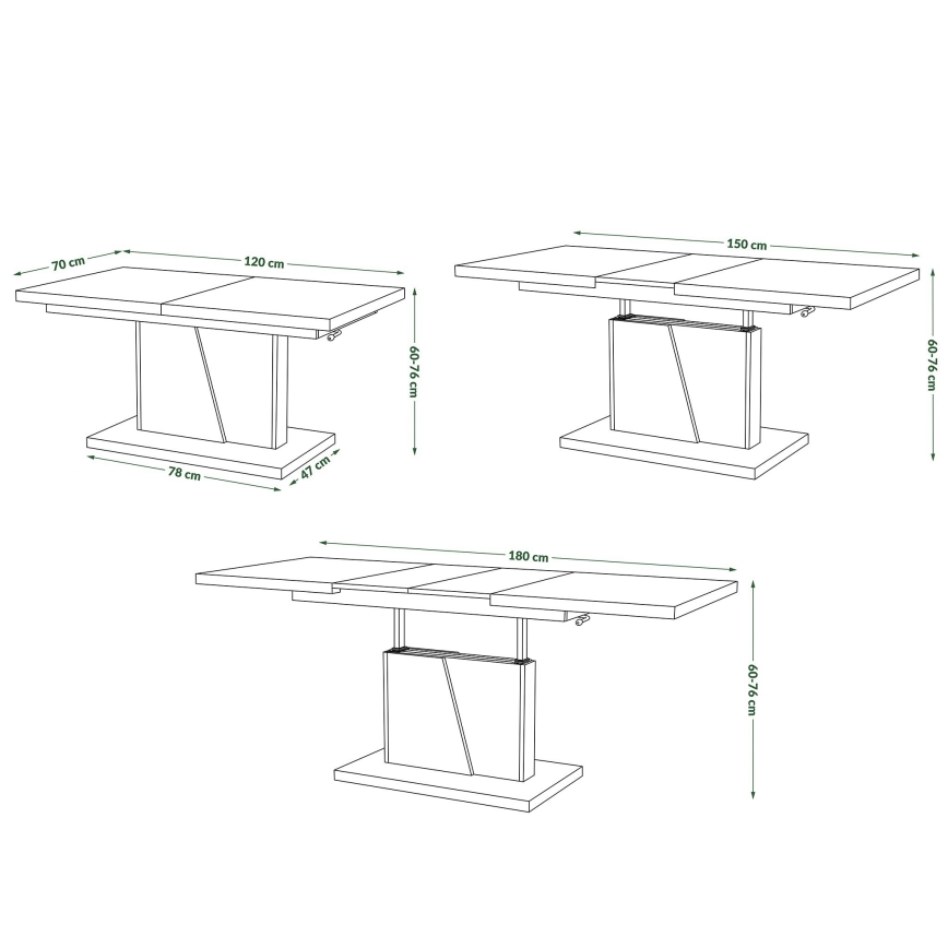 Mesa de centro/comedor plegable con tablero elevable NINO blanco/gris concreto