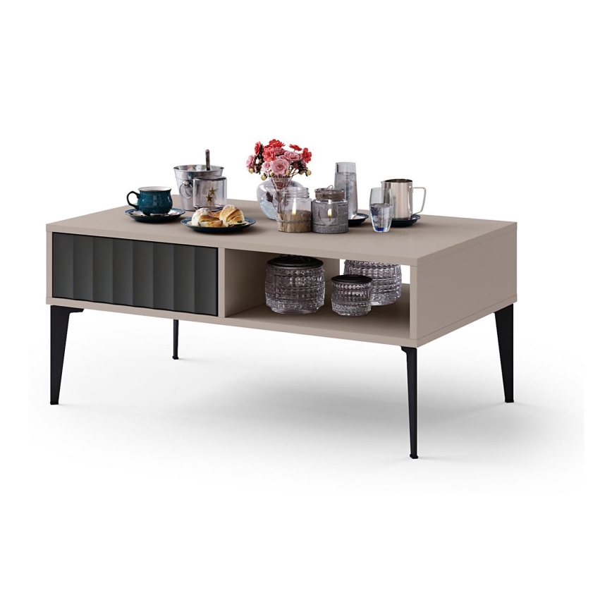 Mesa de centro con cajón RONJA taupe/negro