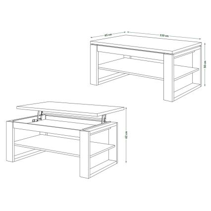 Mesa de centro con sobre elevable y balda NEA roble craft/negro