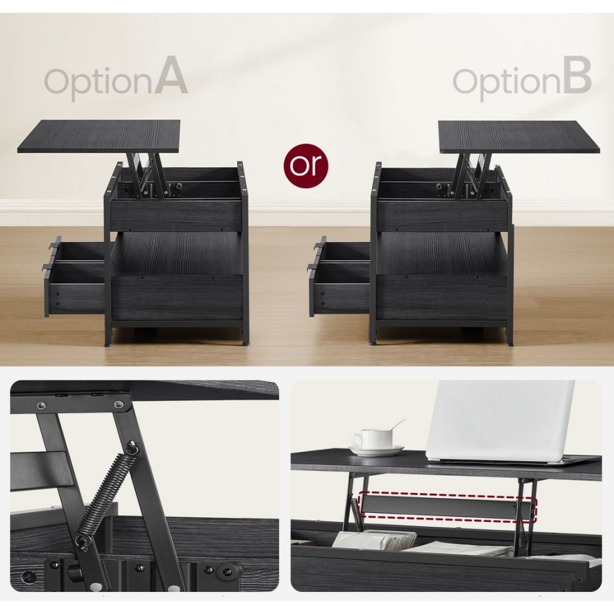 Mesa de centro con tablero elevable NYRO, color negro