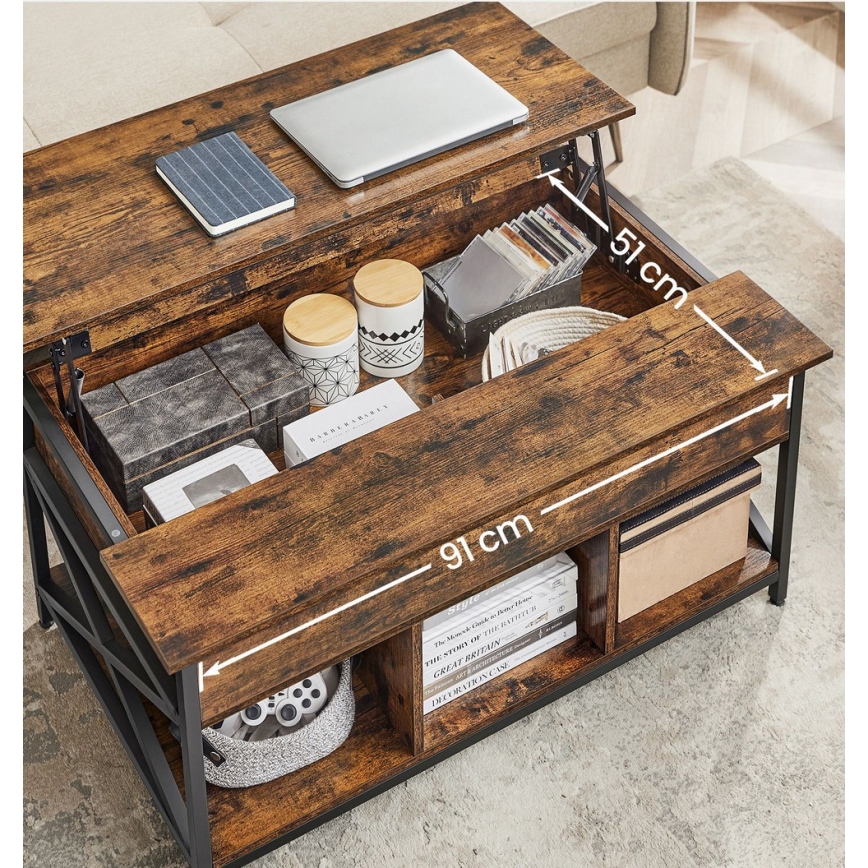 Mesa de centro con tablero elevable NYRO marrón/negro
