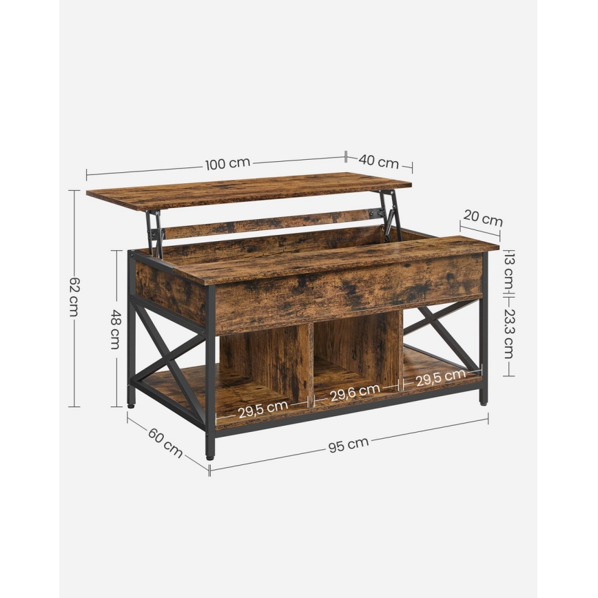 Mesa de centro con tablero elevable NYRO marrón/negro