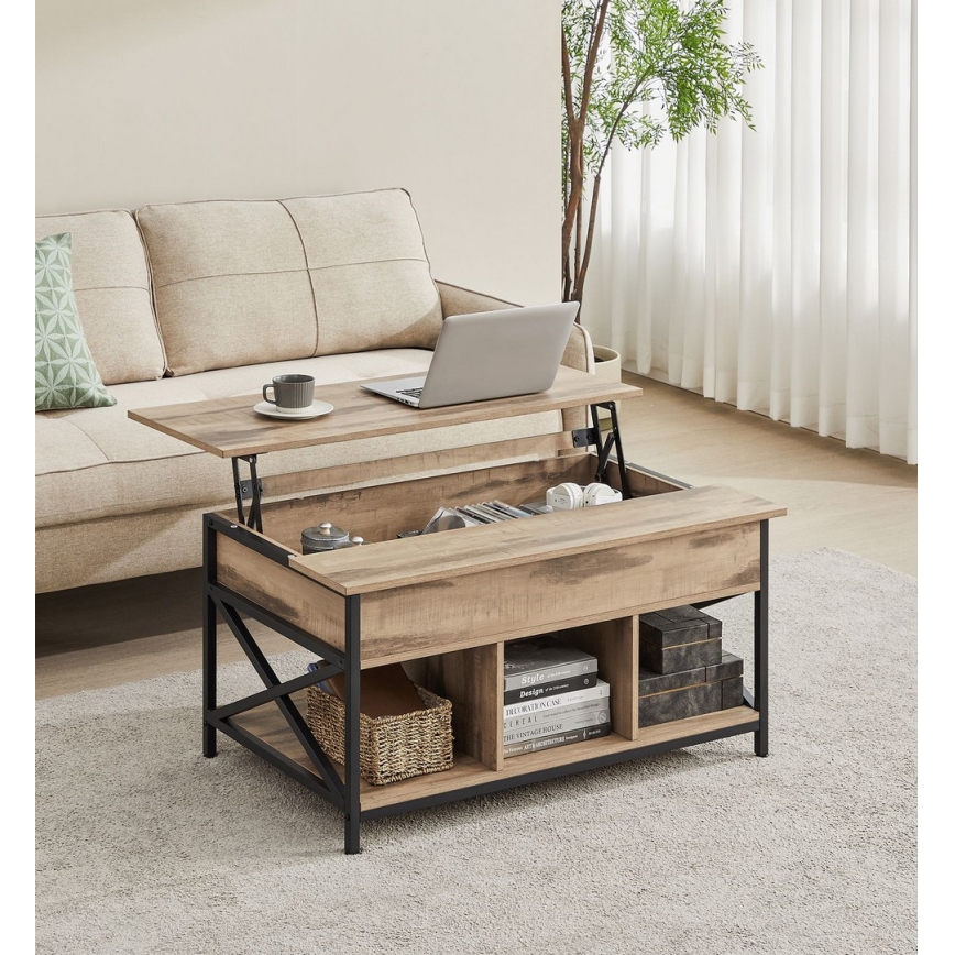 Mesa de centro con tablero elevable NYRO, marrón/negro