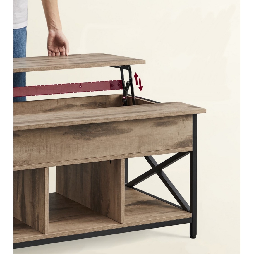 Mesa de centro con tablero elevable NYRO, marrón/negro