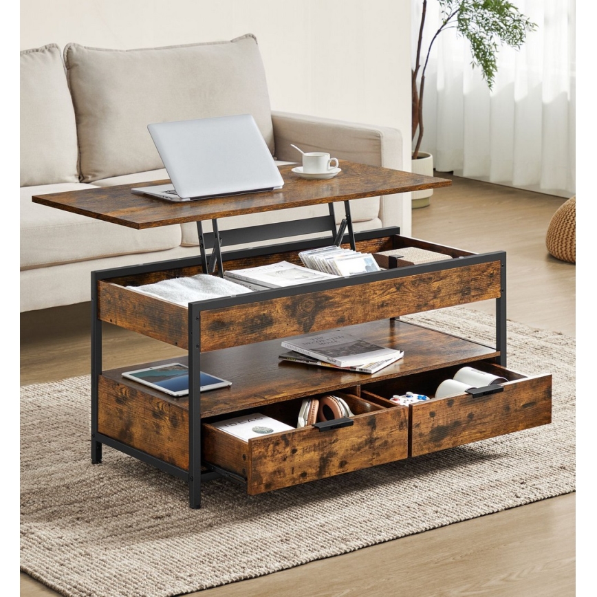 Mesa de centro con tablero elevable NYRO marrón/negro