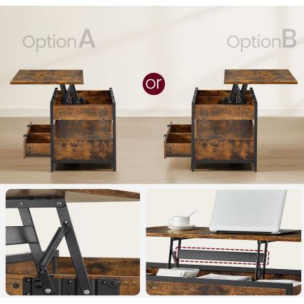 Mesa de centro con tablero elevable NYRO marrón/negro