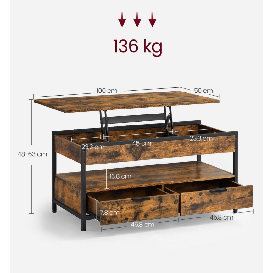 Mesa de centro con tablero elevable NYRO marrón/negro