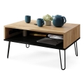 Mesa de centro con tablero elevable y estante HALIJA roble craft/negro