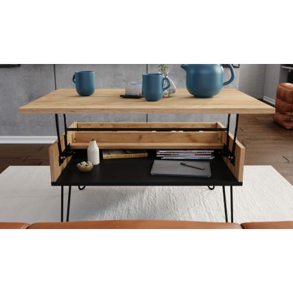 Mesa de centro con tapa elevable y estante HALIJA roble craft/negro