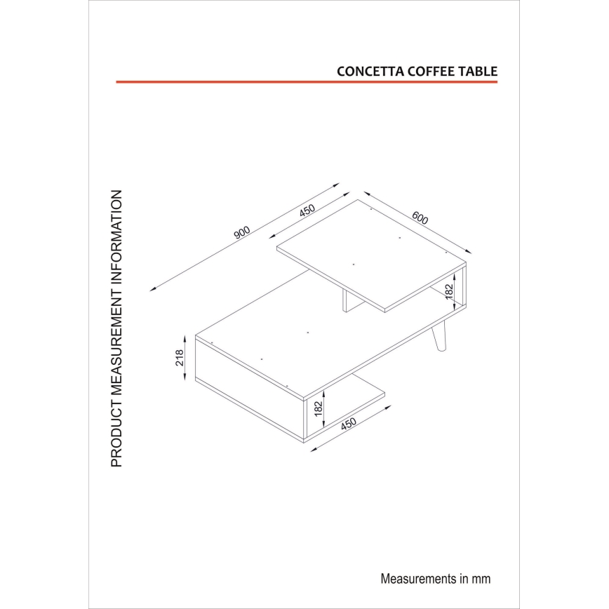 Mesa de centro CONCETTA 40x90 cm blanco