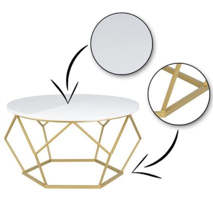Mesa de centro DIAMOND 40x70 cm dorado/blanco