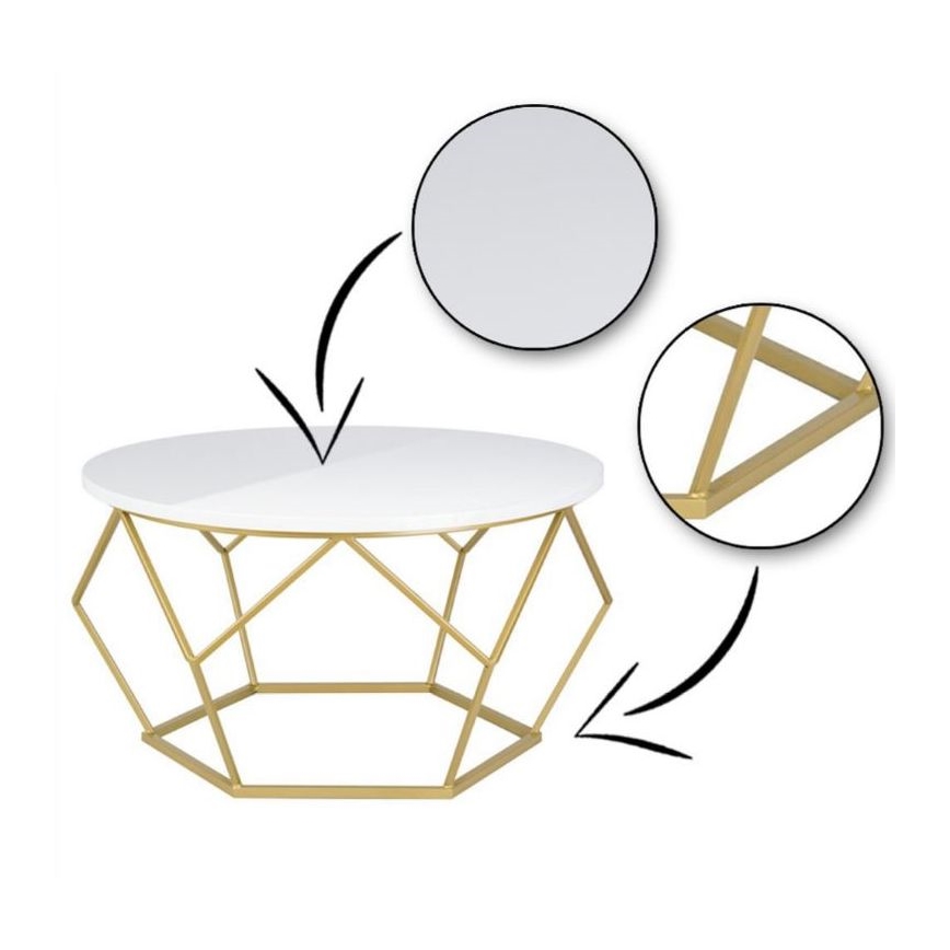Mesa de centro DIAMOND 40x70 cm dorado/blanco