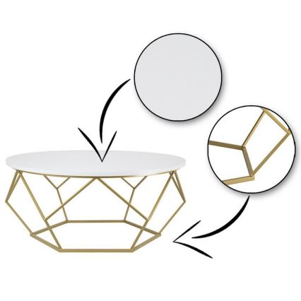 Mesa de centro DIAMOND 41,5x90 cm dorado/blanco