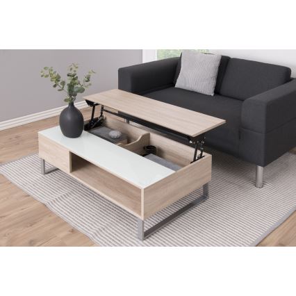 Mesa de centro ENZO con tapa elevable, 110 x 60 cm, blanco/roble Sonoma
