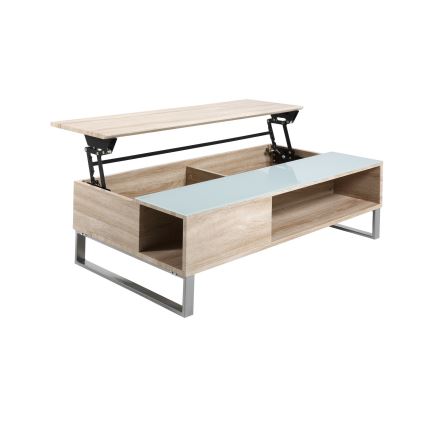 Mesa de centro ENZO con tapa elevable, 110 x 60 cm, blanco/roble Sonoma
