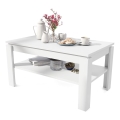 Mesa de centro extensible ADEN con tablero elevable y estante, blanca