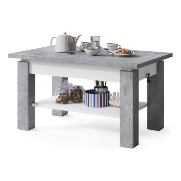 Mesa de centro extensible con balda ADONIS 110/150x68 cm gris hormigón/blanco