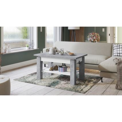 Mesa de centro extensible con balda ADONIS 110/150x68 cm gris hormigón/blanco