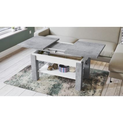 Mesa de centro extensible con balda ADONIS 110/150x68 cm gris hormigón/blanco
