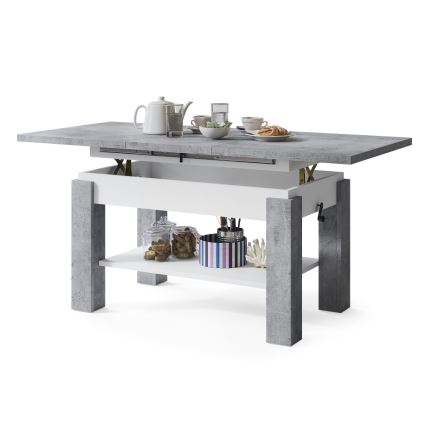 Mesa de centro extensible con balda ADONIS 110/150x68 cm gris hormigón/blanco