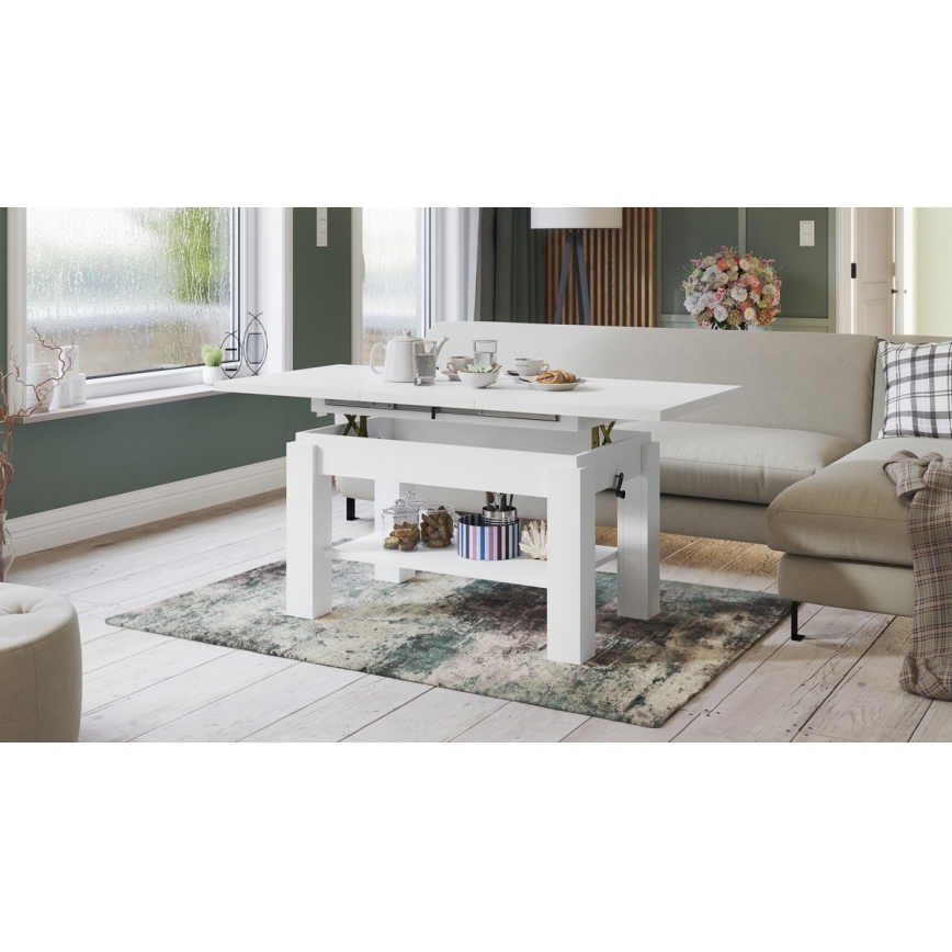 Mesa de centro extensible con estante ADONIS 110/150x68 cm blanca