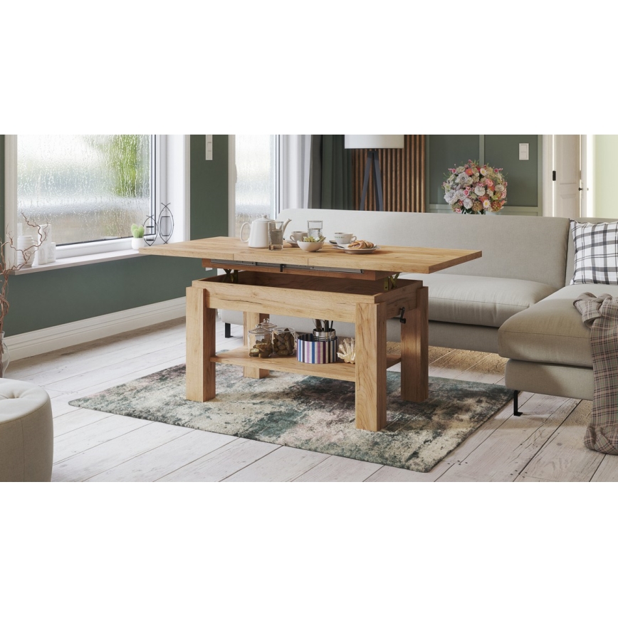 Mesa de centro extensible con estante ADONIS 110/150x68 cm roble craft