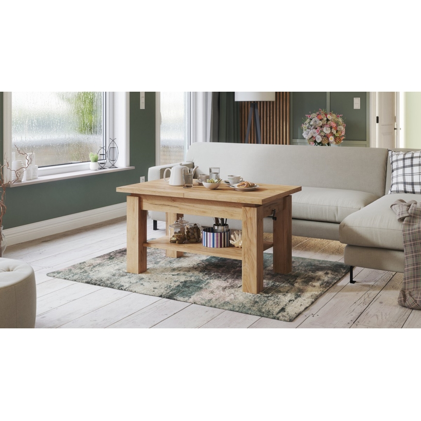 Mesa de centro extensible con estante ADONIS 110/150x68 cm roble craft
